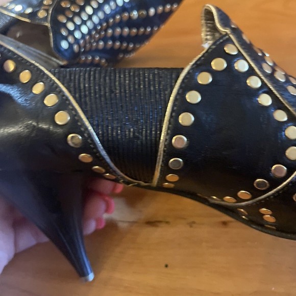 VTG El Vaquero Italy Ankle Boot High Heel Gold Studs Size 37 6-6.5 Booties - Picture 13 of 16